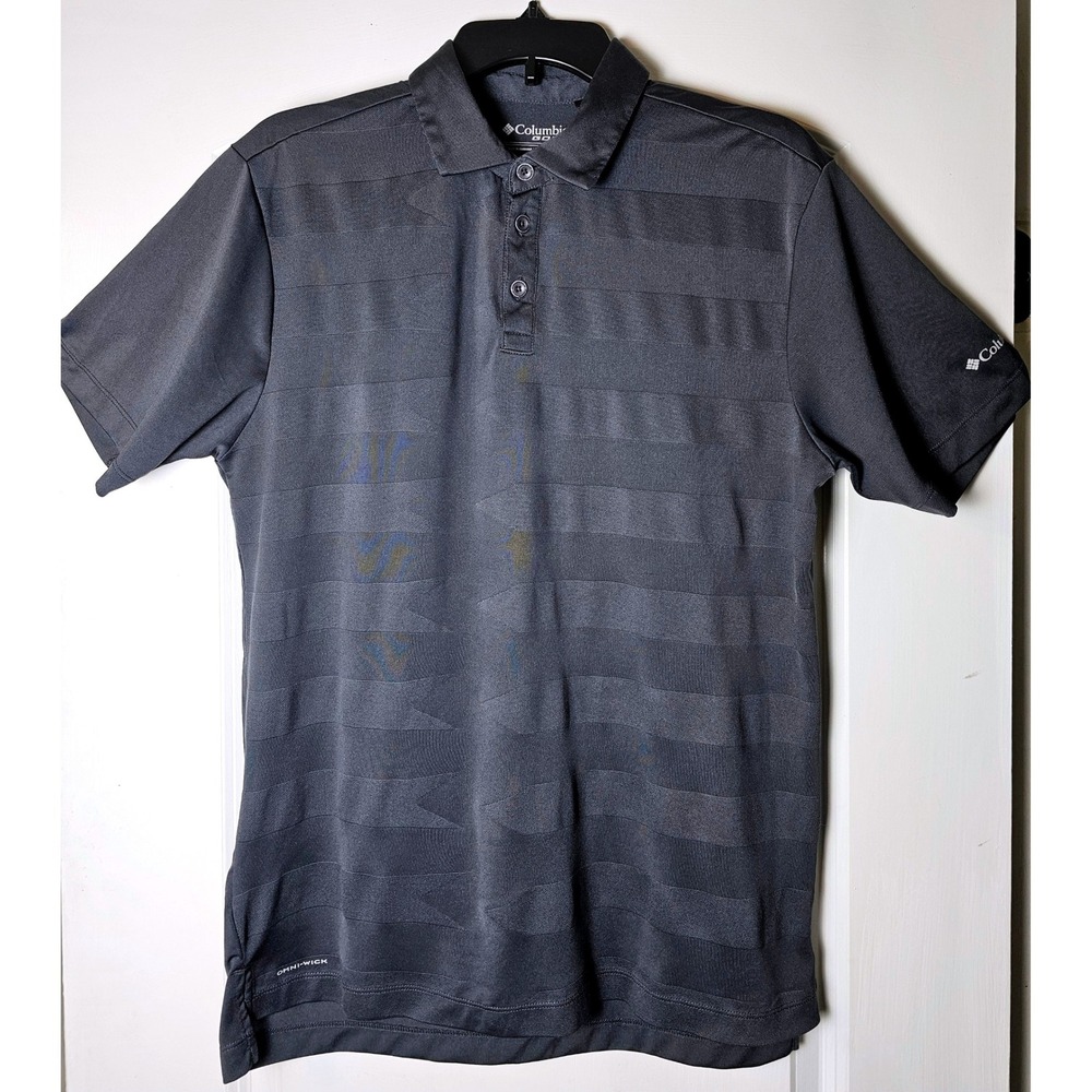 Columbia Golf Mens Omni-Wick‎ Polo Shirt Gray Tonal Stripe Short Sleeve Medium